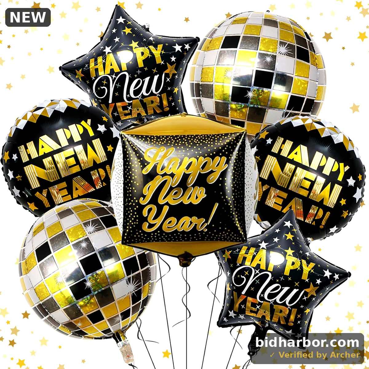 New Years Balloons, Black Gold New Year Decorations 2026 Foil Balloons for Happy New Year Decorations