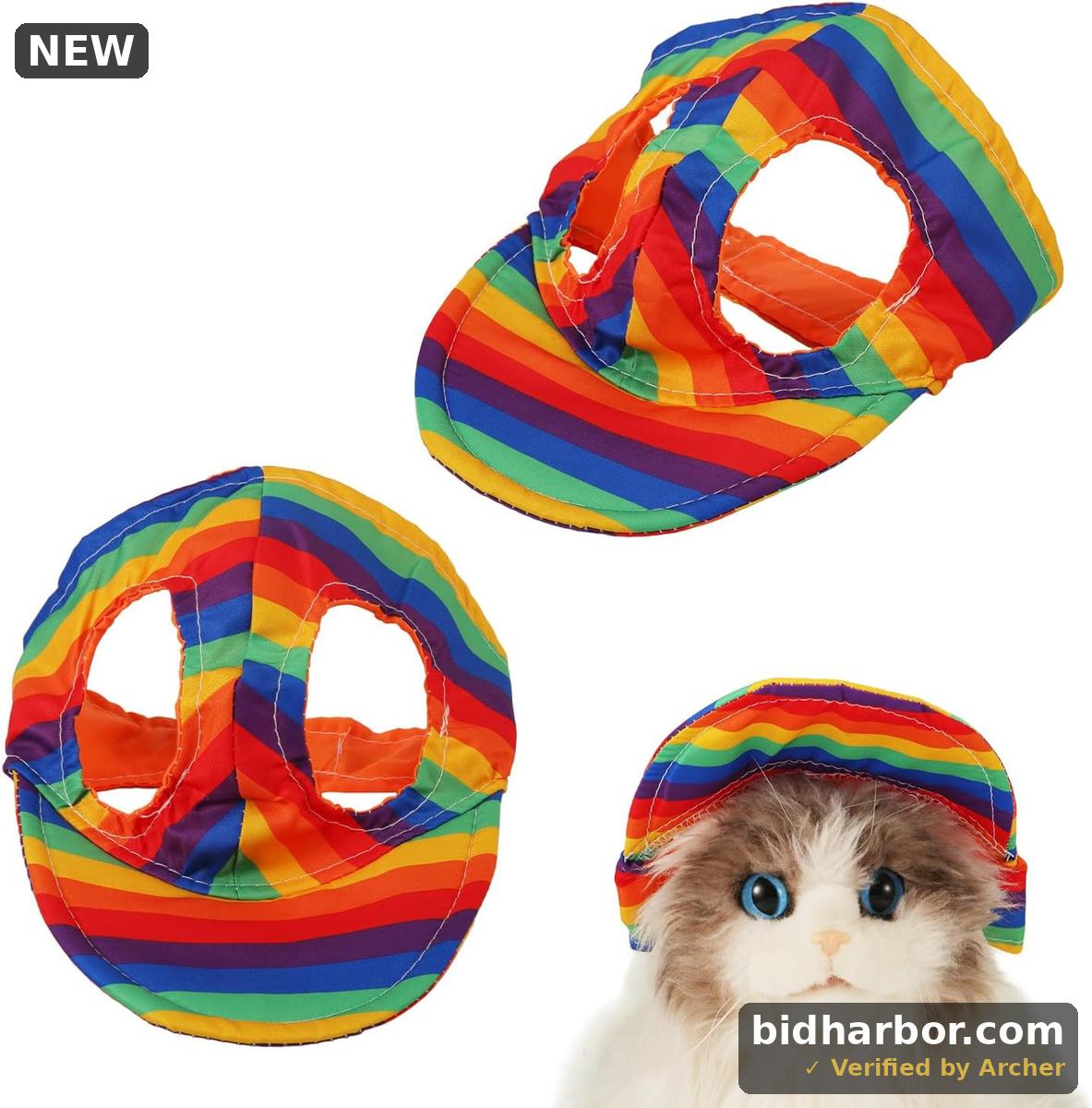 PEUTIER Dog Sun Hat with Ear Holes, Rainbow Dog Baseball Cap Adjustable Pet Visor for Summer Breathable All Season Outdoor Protection Gear for Small Medium Large Cat Puppy (L)