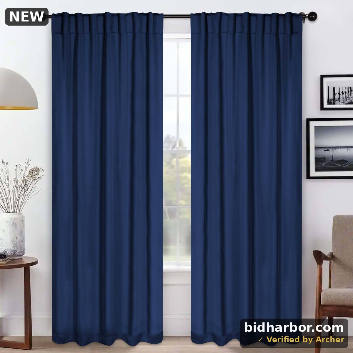 SUPERIOR Solid Blackout Back Tab Curtain Panel Set, Navy Blue