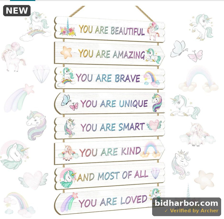 Girls Kids Unicorn Butterfly Boho Rainbow Elephant Affirmation Wall Decor Art For Toddler & Baby Princess Nursery Room Wood Signs & Decorations, Unicorn