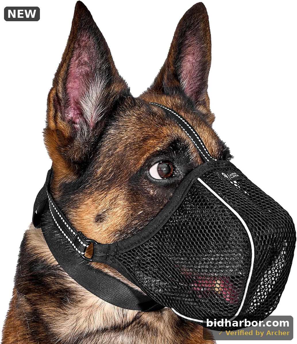 Arblina Dog Muzzle, Soft Mesh Muzzle for Large Medium Sized Dogs, Reflective Adjustable Lightweight Dog Muzzle for Scavenging Biting Grooming Chewing Vet Visit, Allows Panting Drinking, XL