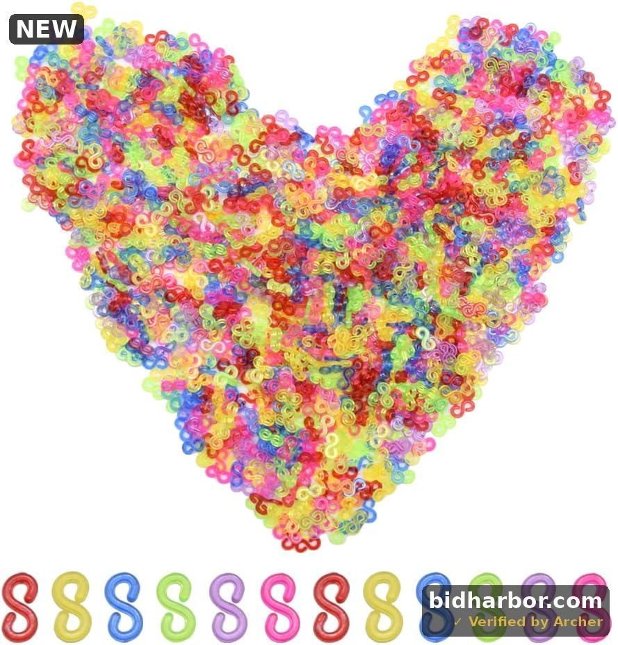 Ruidee 1000PCS S Clips Rubber Band Bracelet Hooks Clasps 11mm Loom Band Clips Plastic Connectors Refills for Loom Bracelets Loom Hook DIY Bracelet Making(Yellow/S)
