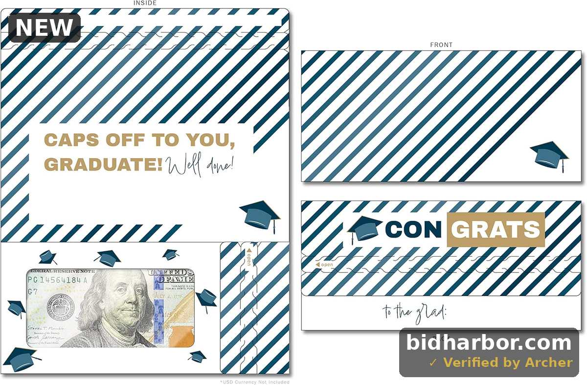ZipGifts Graduation Card | Zip-Open Money Holder w/Clear Plastic Window for Cash, Check, & Gift Card (Caps Off)