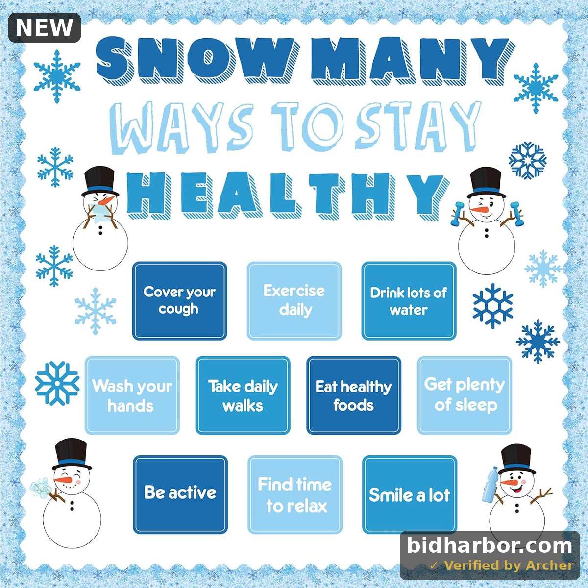 Janlaugh 64 Pcs Winter Bulletin Board Decorations Set Snow Many Ways to Stay Healthy Habits Paper Cutouts Snowman Snowflake Christmas Bulletin Board Set for School Classroom Chalkboard Wall Decor