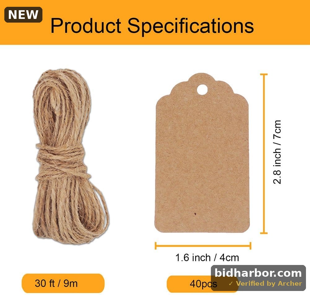 Kraft Paper Gift Tags with String, 40 Pcs, Ideal for Price Tags, Clothing Labels, Weddings, Birthdays and Parties