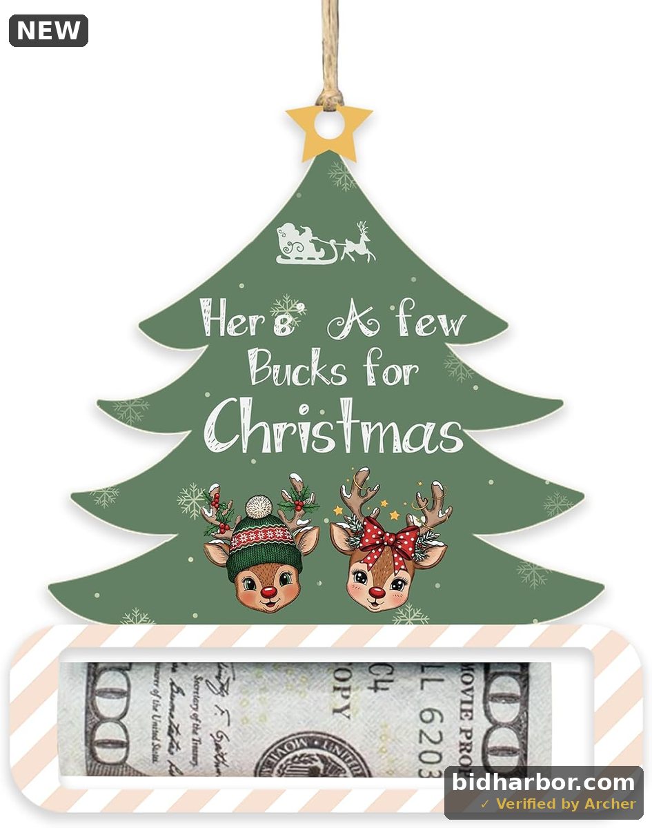 Christmas Cash Holder, Santa Claus Shape, Wooden Sign to Hold Dollar Bills, Tree Hanging Surprise Gift, Dollar Bills for Siblings Friends, Funny Tree Decoration, Holiday Party Favor Decor - B06