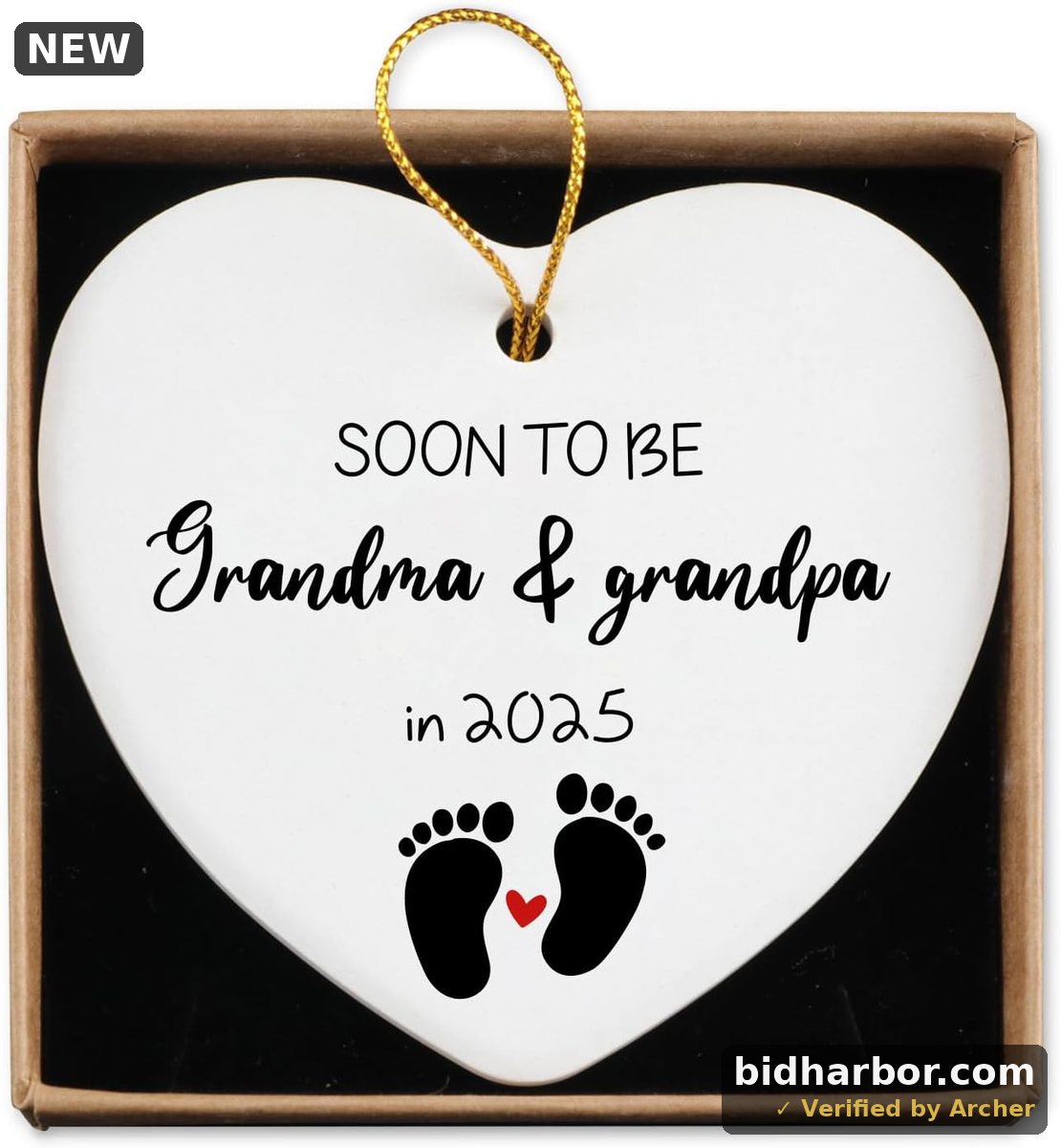 Soon to Be Grandma & Grandpa in 2025 Ceramic Ornament Keepsake Sign Heart Plaque Pregnancy Announcement for Grandparents Great Grandparents Baby Announcement Christmas Ornament