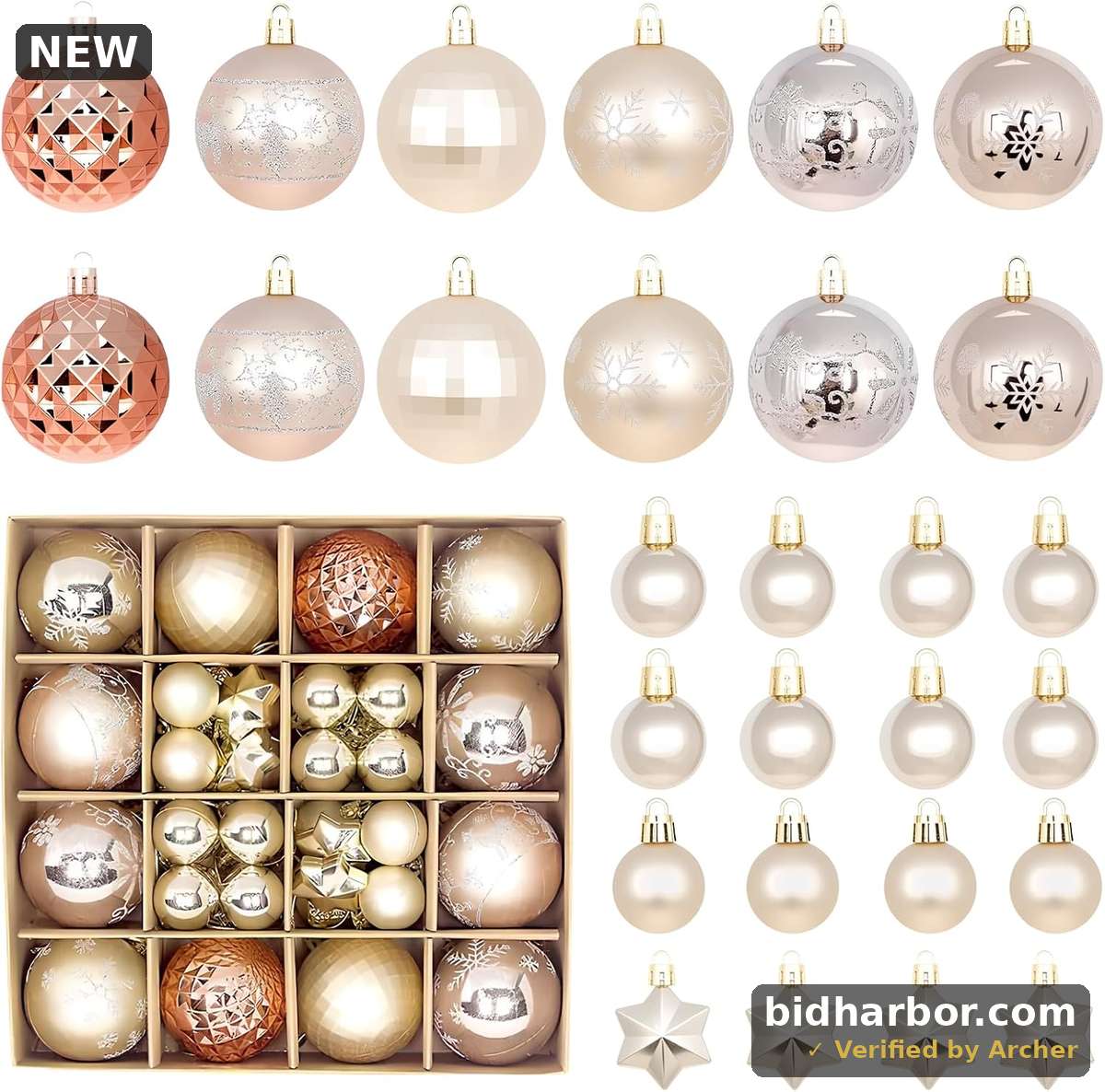 44 Pcs Shatterproof Christmas Balls Ornaments for Outdoor Use - Elegant Champagne Gold Christmas Yard Decorations Outdoor with Hanging Loops - A Complete Set for Christmas Tree, Home, Wedding, Party