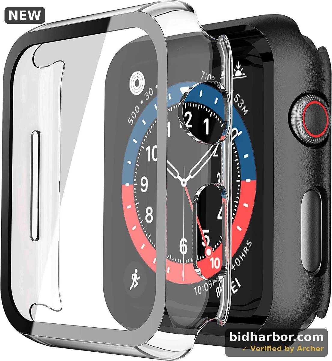 Misxi 2 Pack Hard PC Case with Tempered Glass Screen Protector Compatible with Apple Watch SE 3 (2025) SE 2 SE Series 6 Series 5 Series 4 44mm, Overall Shockproof Protective Cover for iWatch, 1 Black + 1 Transparent