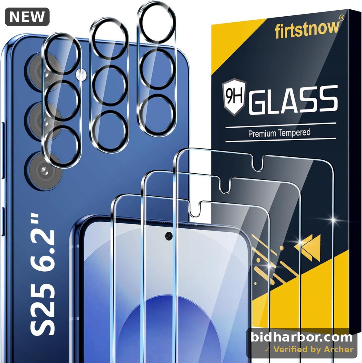 firtstnow 3 Pack for Samsung Galaxy S25 Screen Protector Tempered Glass + 3 Pack Camera Lens Protector, Military Grade Shatterproof, 9H Hardness, Fingerprint Unlock, Case Friendly 6.2 Inch