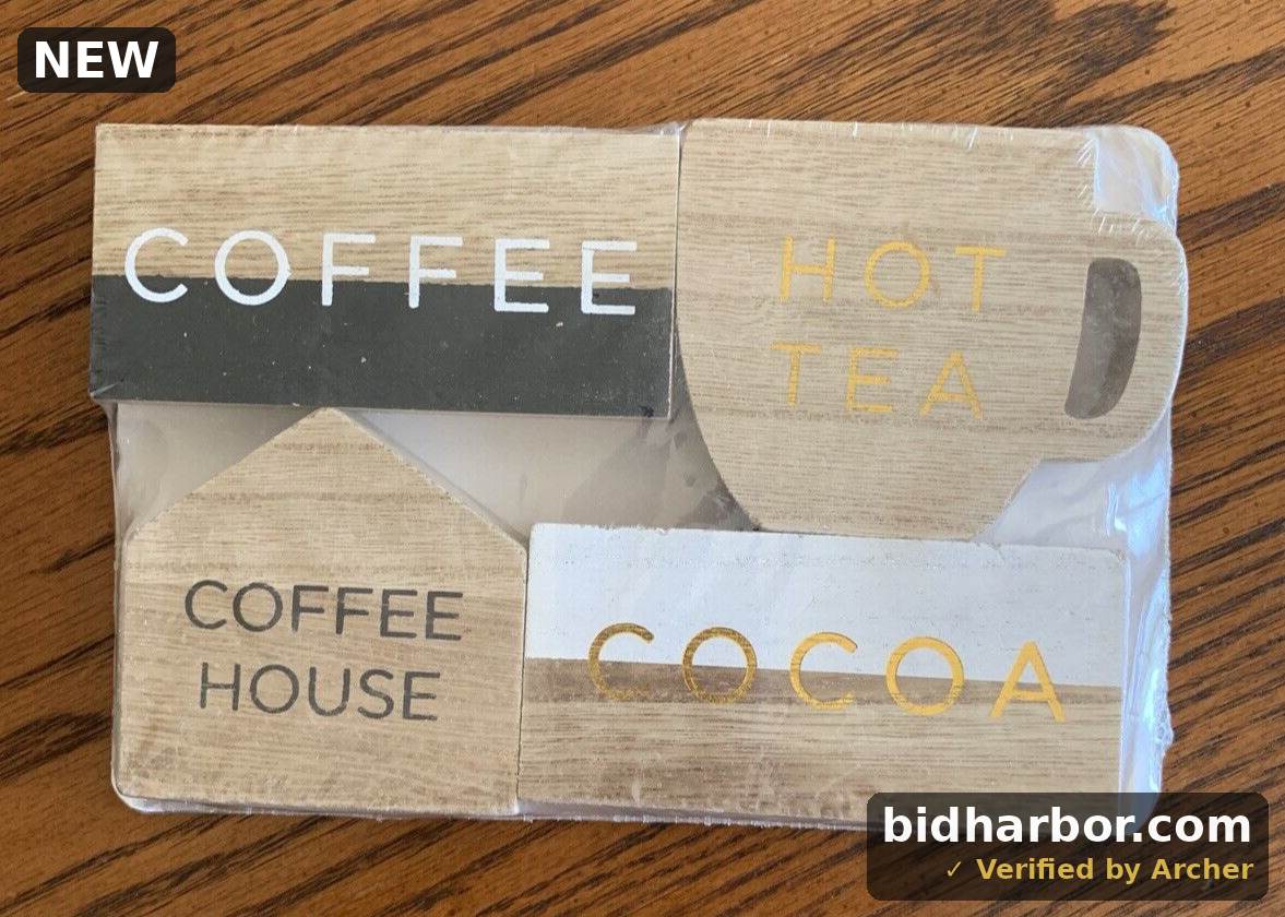 COFFEE Decorative Wooden Prop Pack Set of 4 (Height 2" to 3") ** New Sealed
