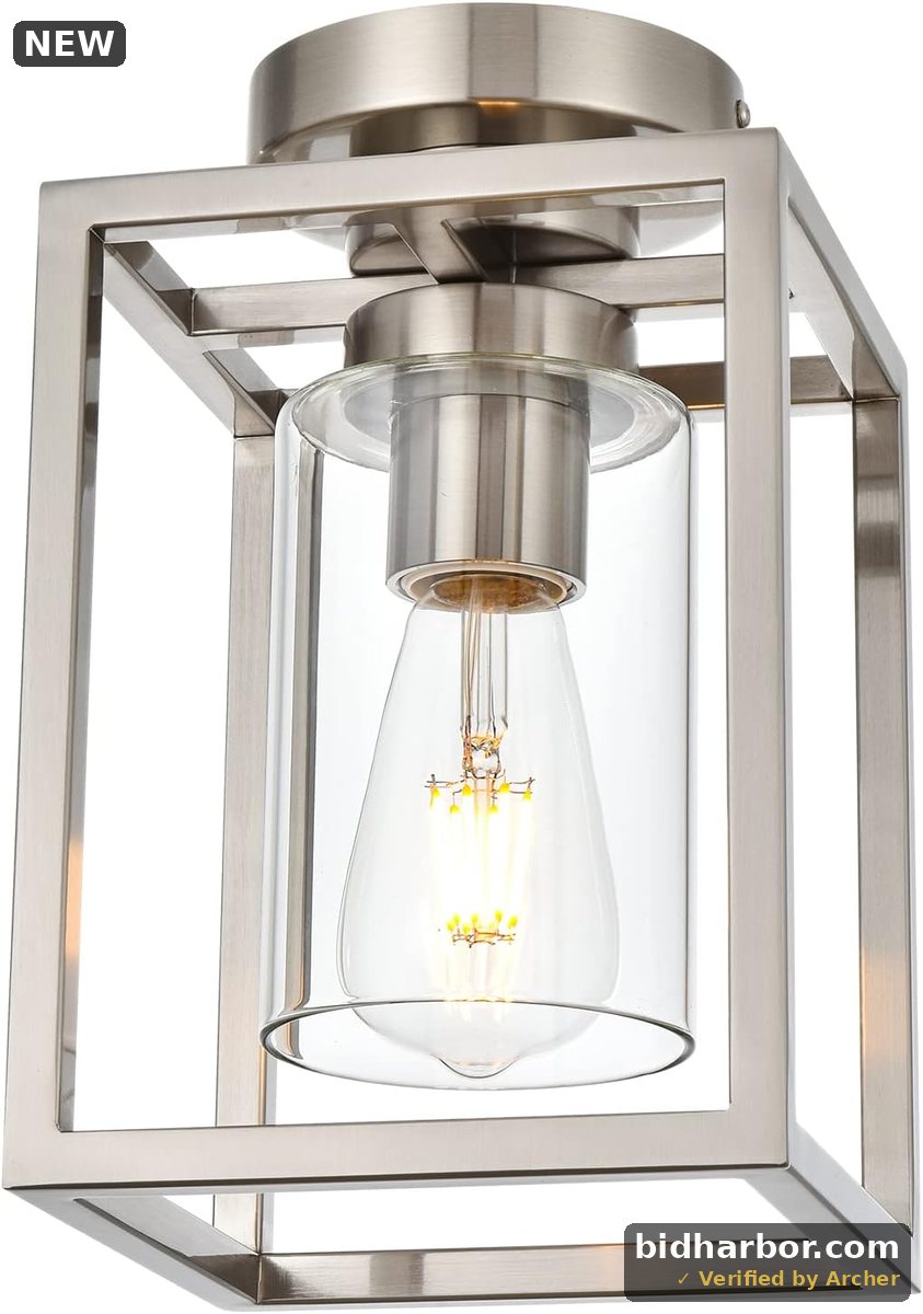 1 Light Classic Semi Flush Mount Ceiling Light in Brushed Nickel Finish Industrial Metal Kitchen Ceiling Lighting Fixture with Clear Glass Shade for Dining Room Foyer