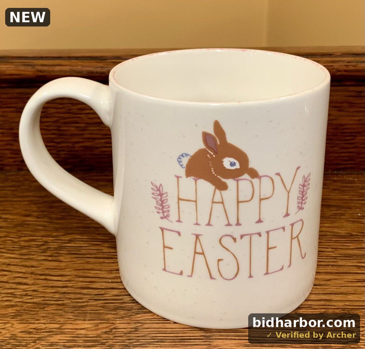 Target Threshold HAPPY EASTER Mug: Brown Bunny •White Speckled • Interior Ridges