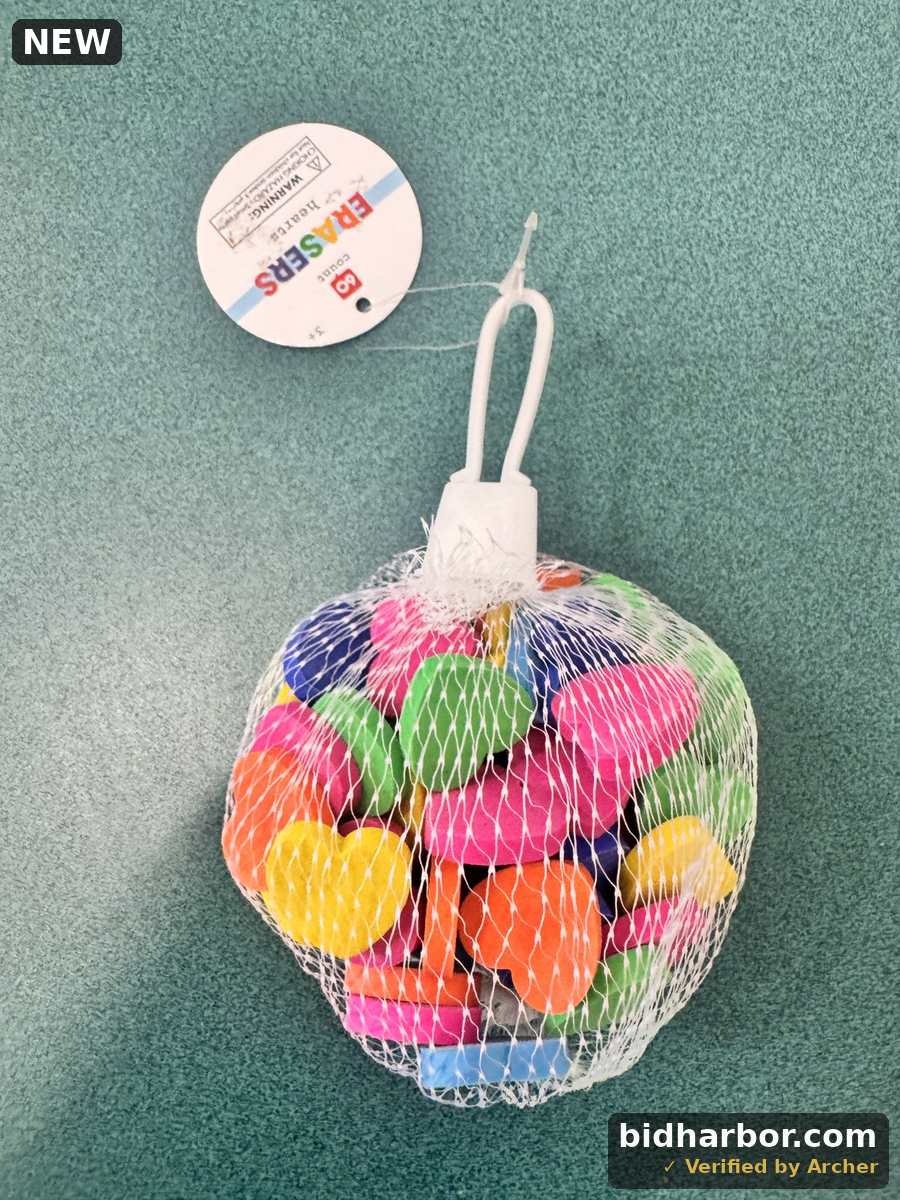 Heart-Shaped Pencil Erasers - 60 Count Net Bag