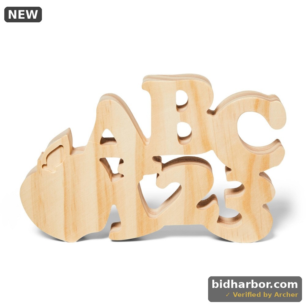 Mondo Llama ABC 123 Apple Die-Cut Decorative Wood Base Decor (7.5 X 4.25 X 1 )