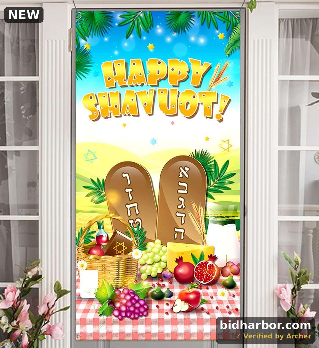 Happy Shavuot Door Cover-Jewish Festival Party Supplies The Feast of Weeks Shavuot Door Decoration for Jewish Holiday Party