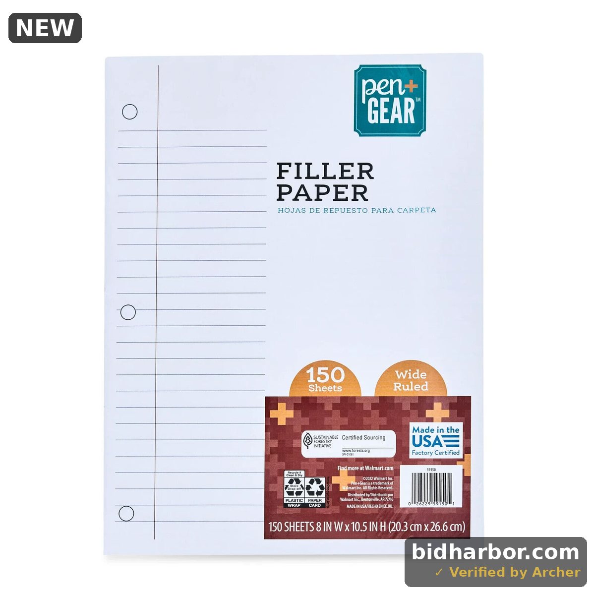 Pen+Gear Wide Ruled Filler Paper 10.5 X 8 150 Sheets (59150)
