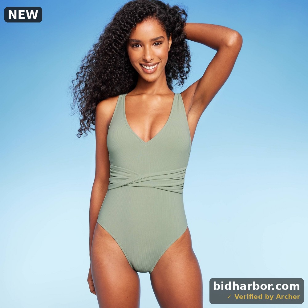 Women's Ribbed Plunge Twist-Front One Piece Swimsuit - Shade & Shore™ Green M