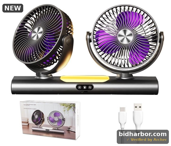 Quiet Fan with 360° Dual Heads, Battery Operated Desk Fan, 3-Speed Side Table Fan, Bedside Table Fan with Night Light, Portable Fan Wall Mount or Ceiling Hanging for Camping Bedroom Office