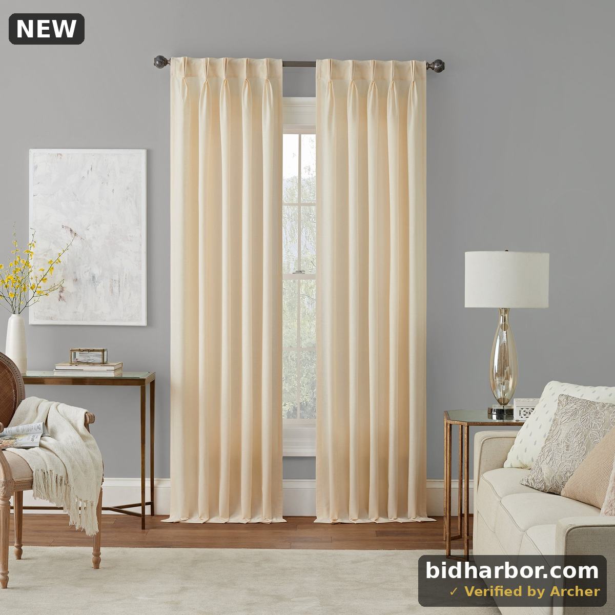 Serendipity Ivory Solid Polyester 50 in. W X 84 in. L Light Filtering Single Pinch Pleat Back Tab Curtain Panel