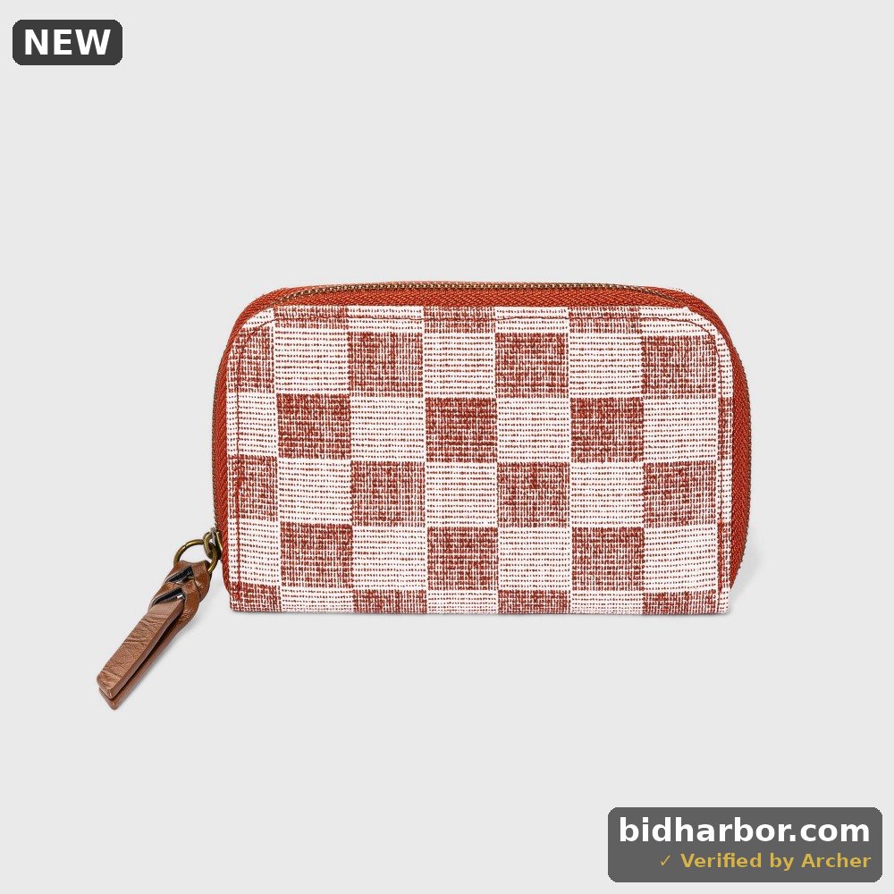Universal Thread Small Checkered Folio Zipper Wallet - Terracotta (5.5 X 3.5 )