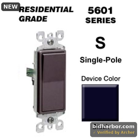 Leviton 5601-2E Rocker Switch Decora Single-Pole 15 Amp 120/277 VAC Grounding Residential Grade Quickwire Push-in & Side Wired - Black (Pkg of 10)