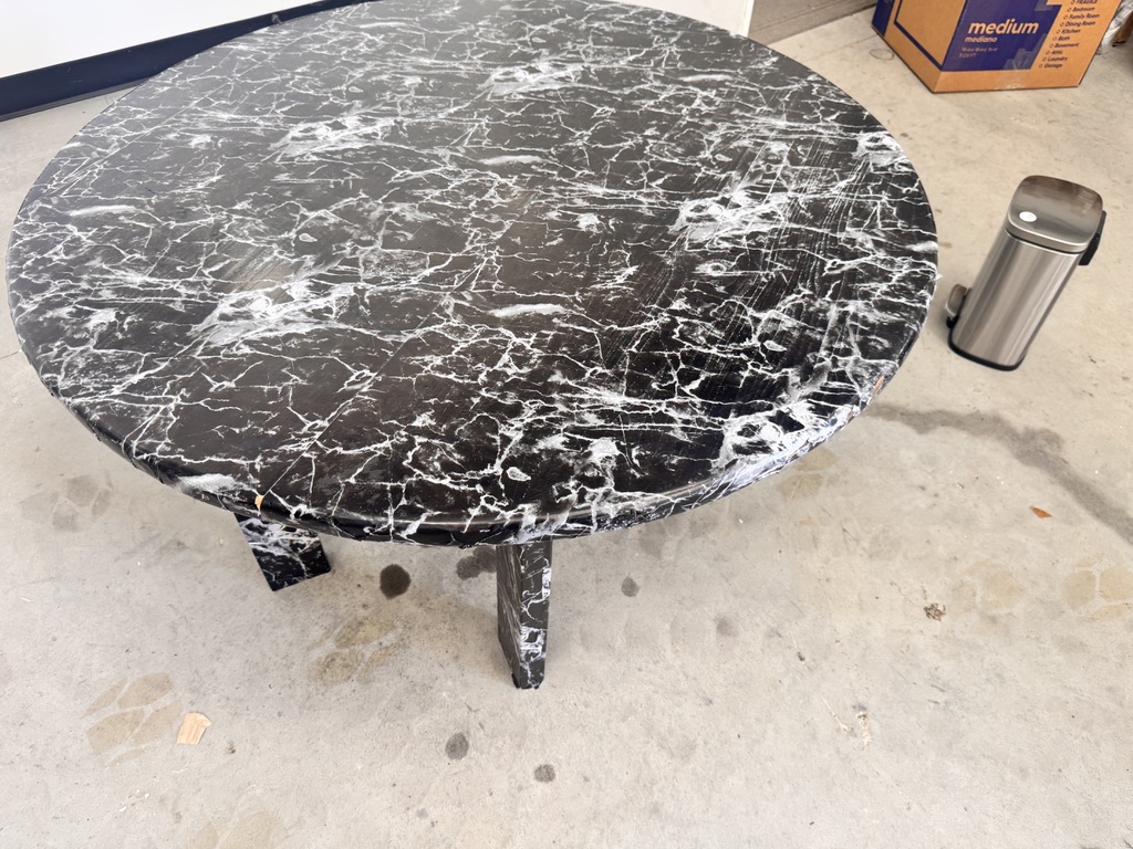 Modern Round Black Faux Marble Coffee Table – 42” Diameter (height 22")