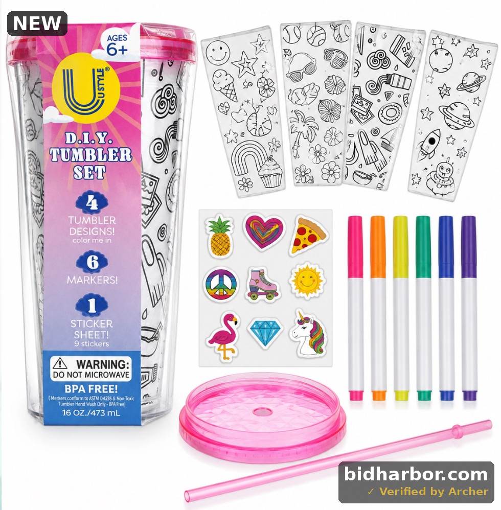 NEW U Style D.I.Y. Color-In Tumbler Craft Set – Ages 6+ (16 oz)