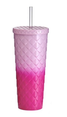 NEW Mainstays 26 oz Diamond Textured Double-Wall Tumbler with Straw – Ombre Pink