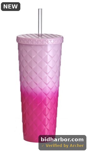 NEW Mainstays 26 oz Diamond Textured Double-Wall Tumbler with Straw – Ombre Pink