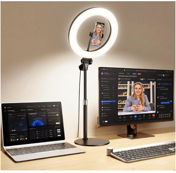 Desk Ring Light with Stand for Computer, Desk Light for Video Recording | 10.5" Video Conference Lighting, Adjustable Circle Light with Phone Holder for Zoom Meeting Video Call Podcast Stream Webcam