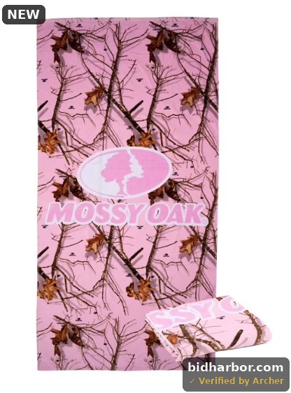 Mossy Oak Cotton Blend Pink Camo Graphic Print Quick Dry Beach Towel, 34" x 64"