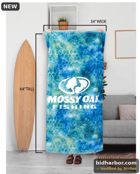 Mossy Oak Cotton Blend Fishing Camo Graphic Print Quick Dry Beach Towel, 34" x 64"