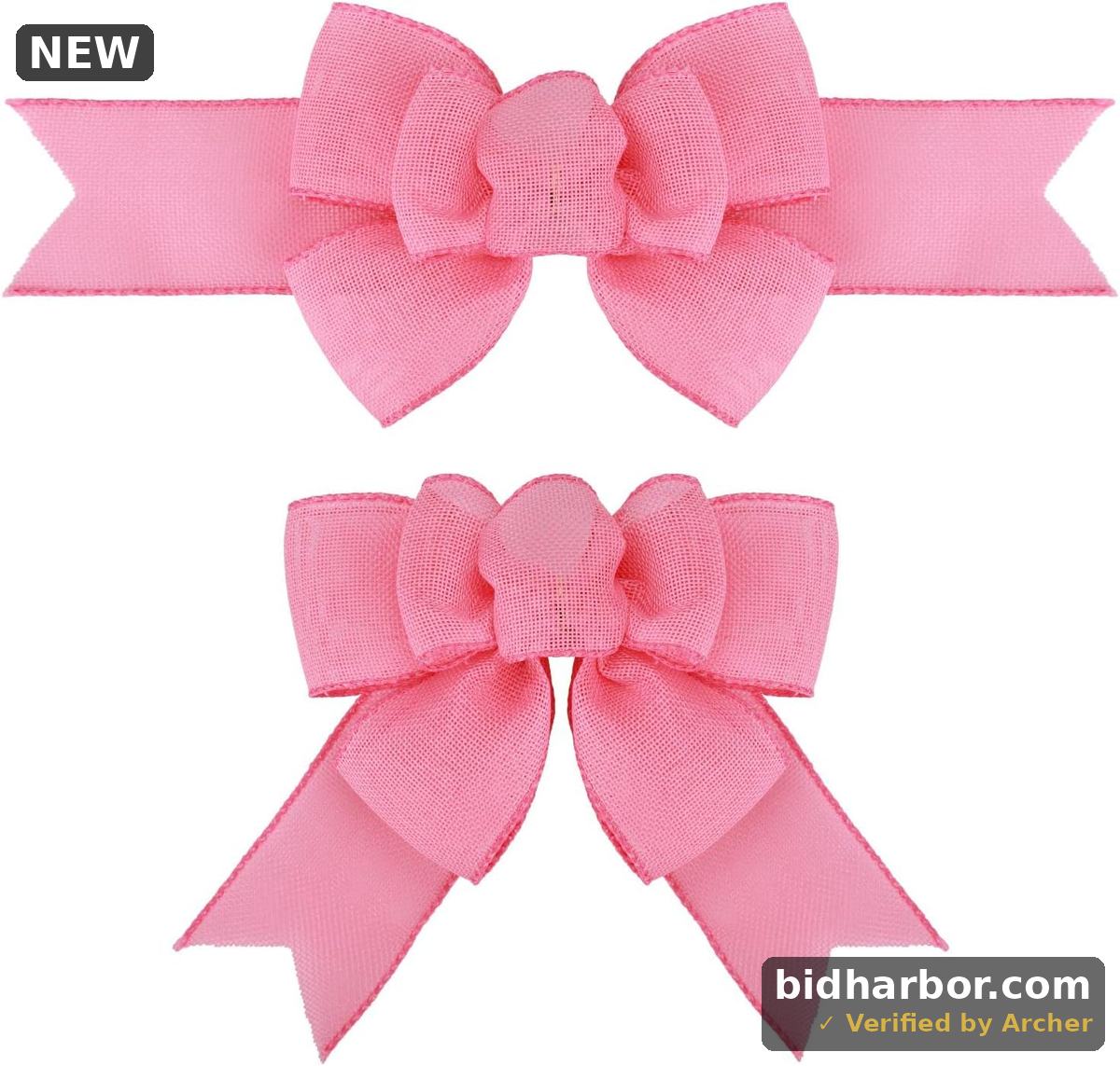 Meseey 2 Pcs Pink Wired Ribbon Handmade Spring Summer Eastre Premade Burlap Bows for Wreaths Tree Decorations Gift Wrapping Outdoor Decoration (Pink)