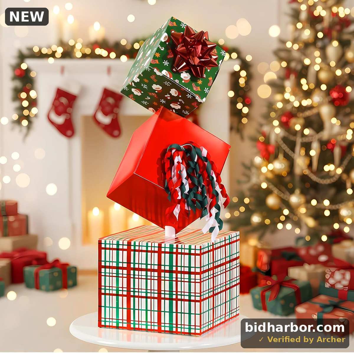 Tenare Set of 3 Christmas Stackable Gift Boxes Decorations Christmas Nesting Gift Box Tower Xams Stacking Box Decorations for Home Indoor Outdoor Lawn Yard Decor