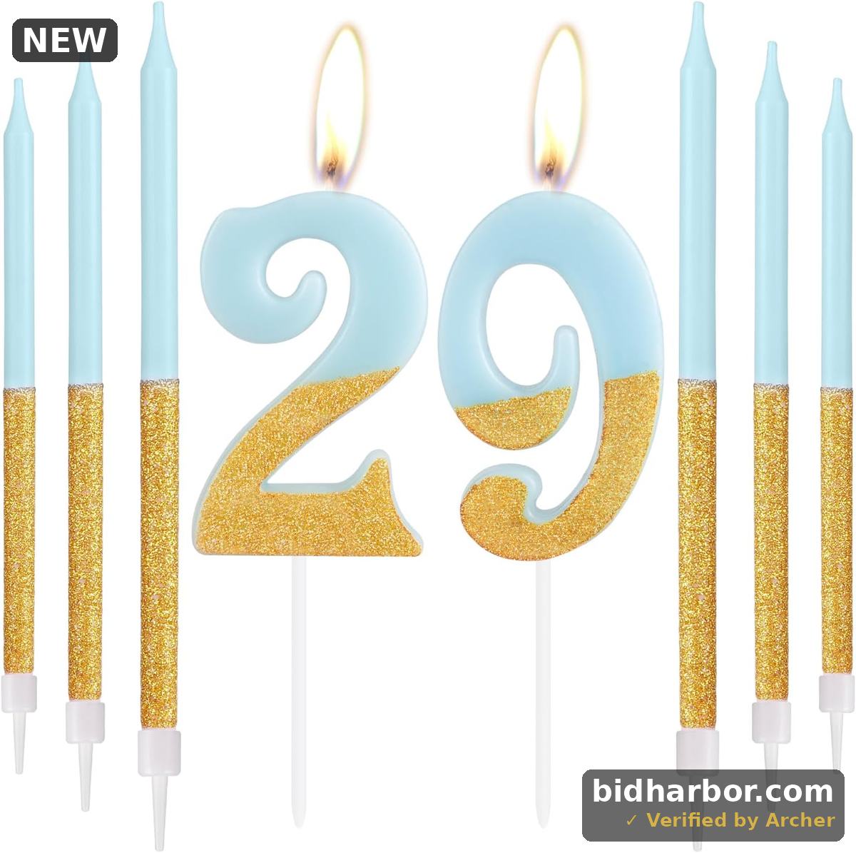 Blue Glitter Number 29 Candles, 29th Birthday Candles for Girls &amp; Boys, Perfect for Birthday, Anniversary &amp; Party Decorations
