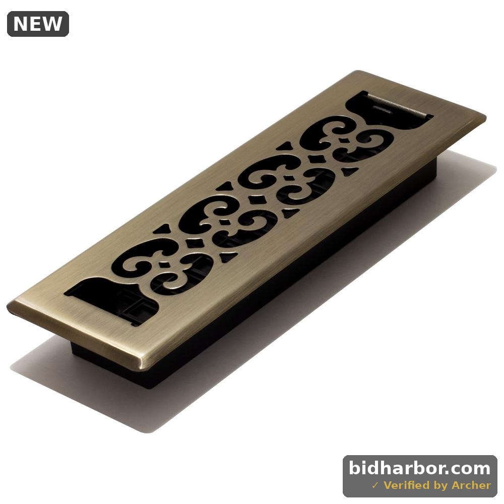 Decor Grates 2 in. X 10 in. Antique Steel Plated Scroll Floor Register, Antique Brass