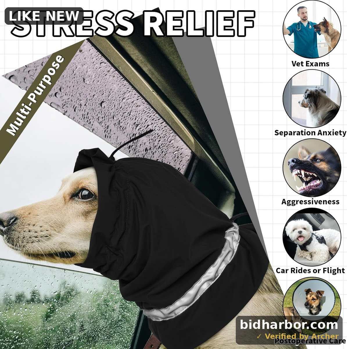 ROZKITCH Dog Calming Hoodie with Dog Ear Cover, Waterproof Reflective Ear Protection for Anxiety Relief and Noise Cancellation during Fireworks - Black M — Size Medium