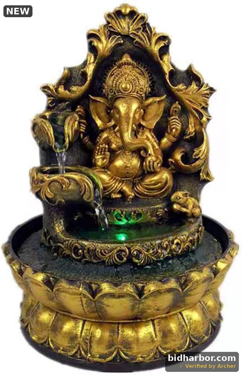 Ganesha Statues Indoor Water Fountain, Elephant Buddah Statute Tabletop Fountain with Rolling Ball, Zen Fountain for Home Office Bedroom Desk Decoration (Style 1)