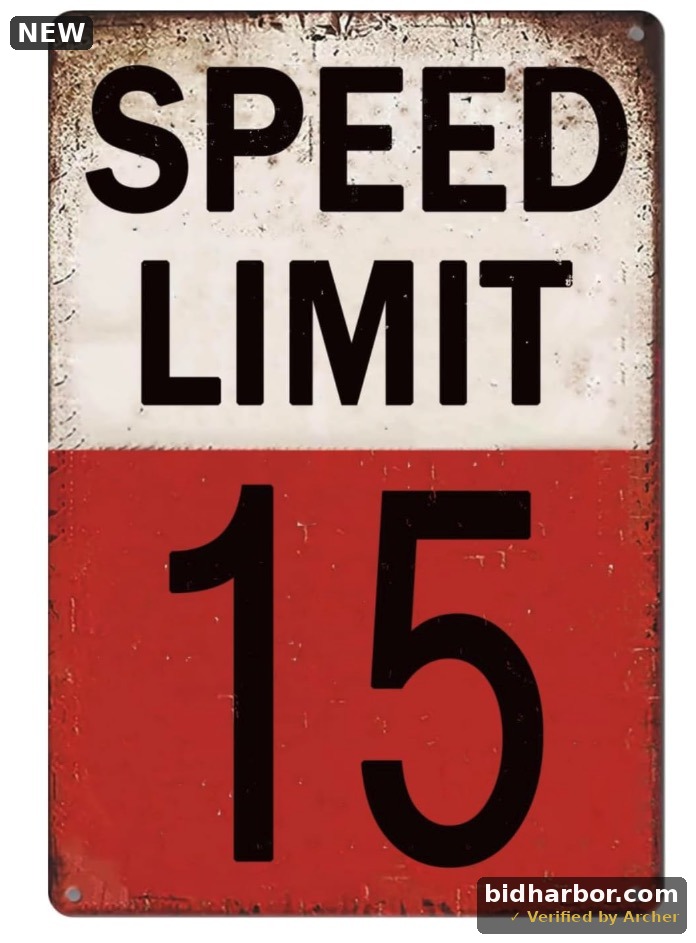 Randoland Speed Limit 15 MPH Vintage-Style Tin Metal Sign