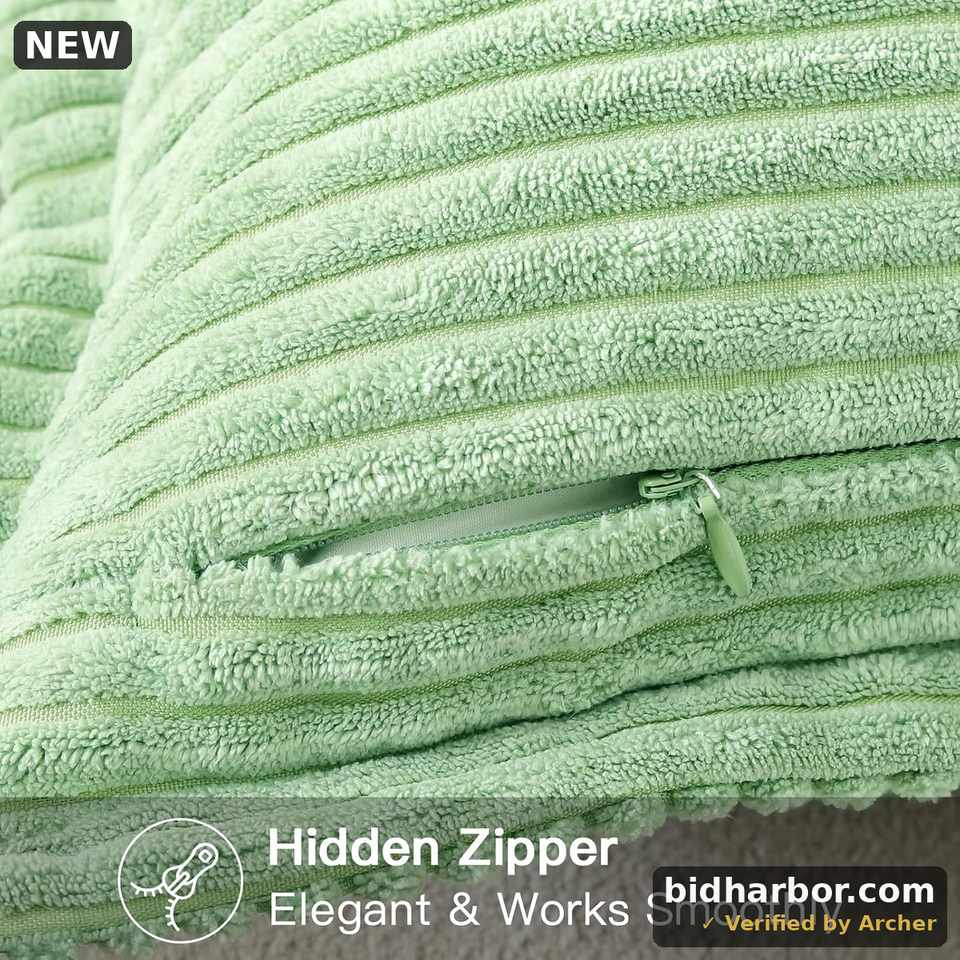 OTOSTAR Striped Corduroy Throw Pillow Covers with Splicing Super Soft Boho Pillow Covers Broadside Decorative Textured Throw Pillows for Couch Sofa Bed Living Room 20x20 Inch, Sage Green