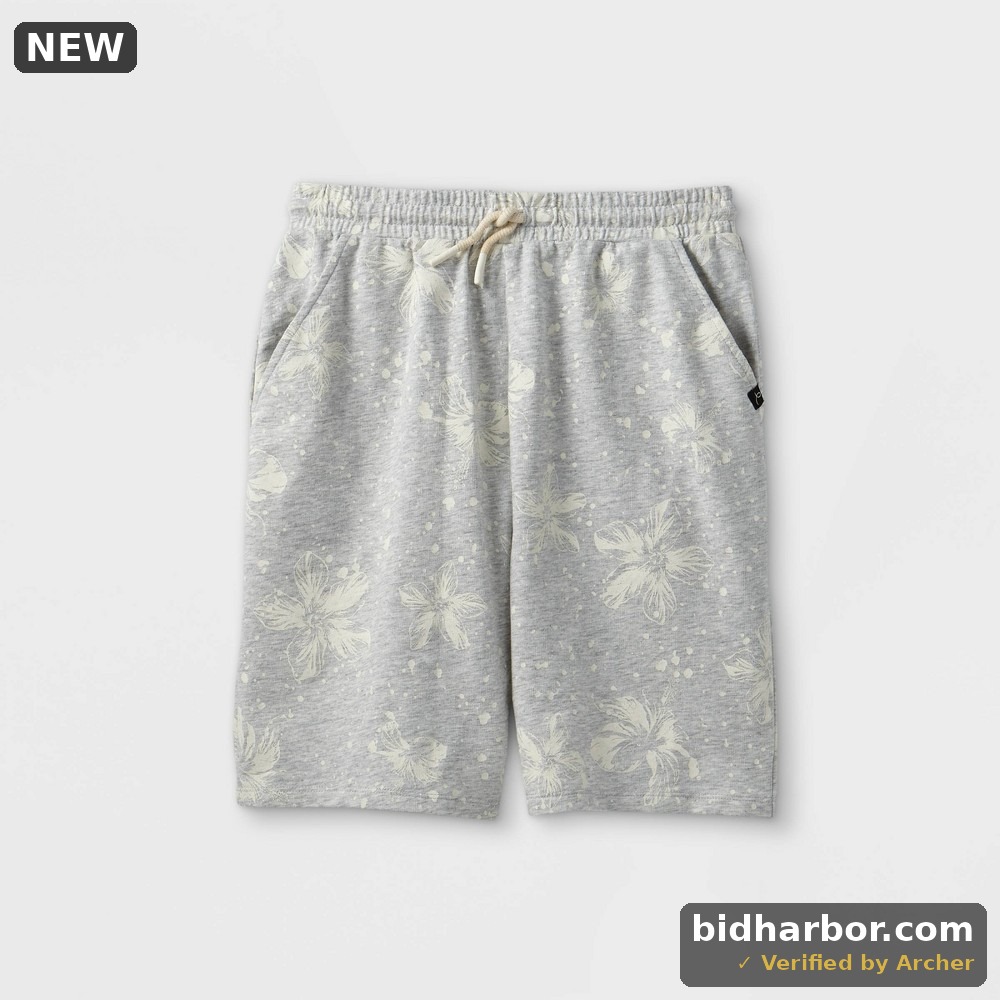 M 8-10) Boys Medium Hibiscus Flower French Terry Knit Pull-on Shorts - Art Class Light Heather Gray — Size (M) — Size (M) 8-10