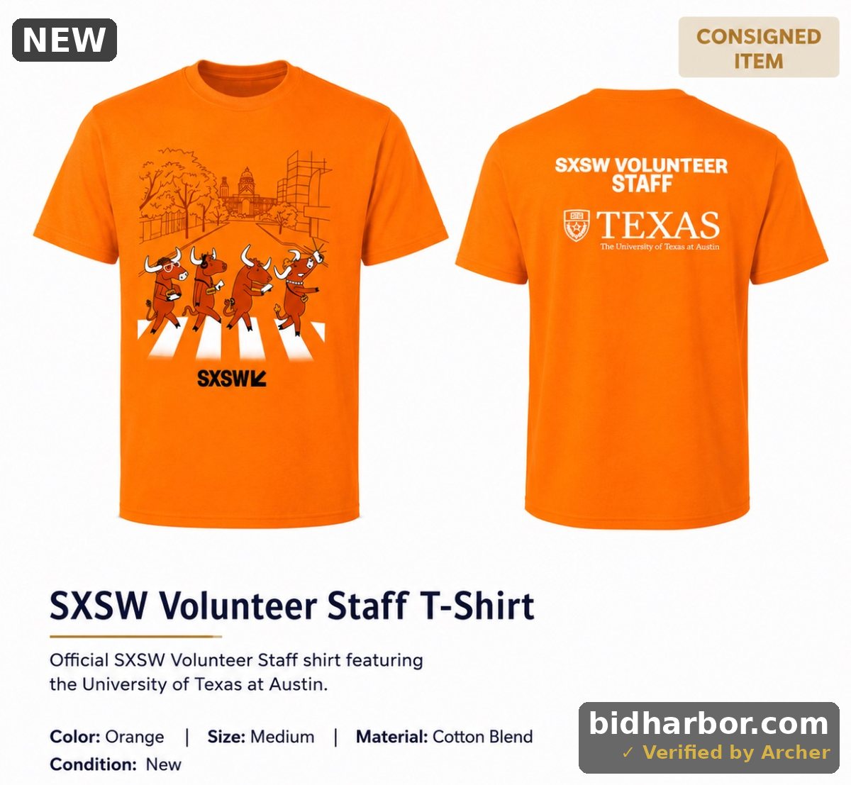 SXSW Volunteer Staff T-Shirt – University of Texas at Austin – Orange – Size Medium
