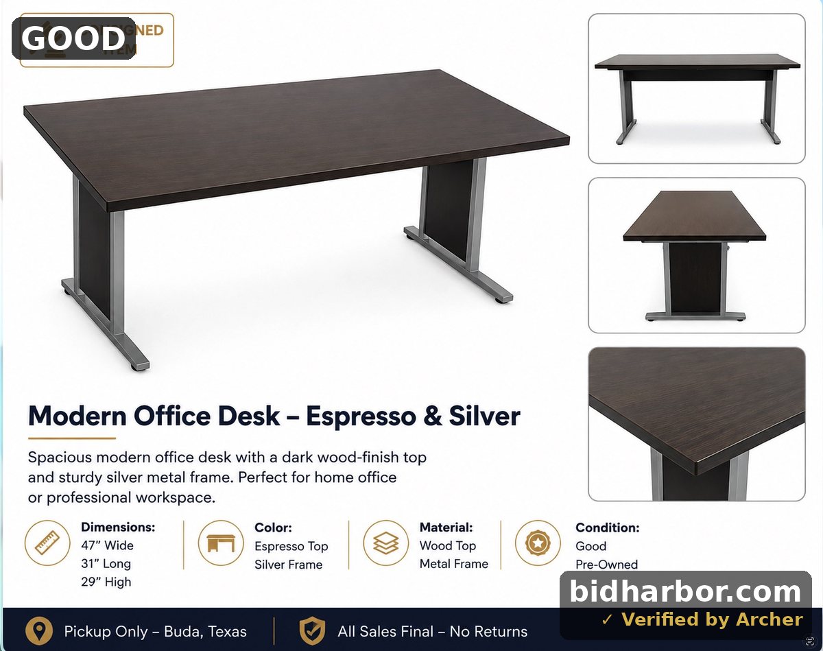 Modern Espresso Office Desk with Steel Frame – 47” x 31” Workstation