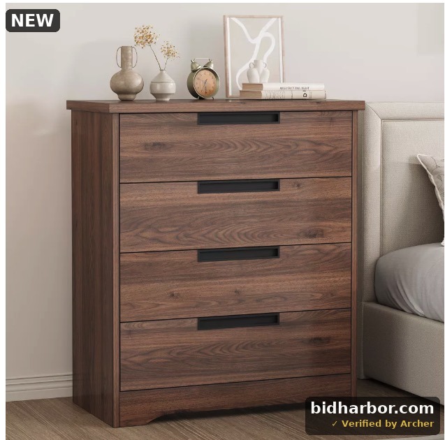 Walnut 4-Drawer Dresser with Embedded Handles
