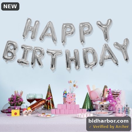 Silver Happy Birthday Air-Filled Balloon Banner  16 Pieces  by Way to Celebrate