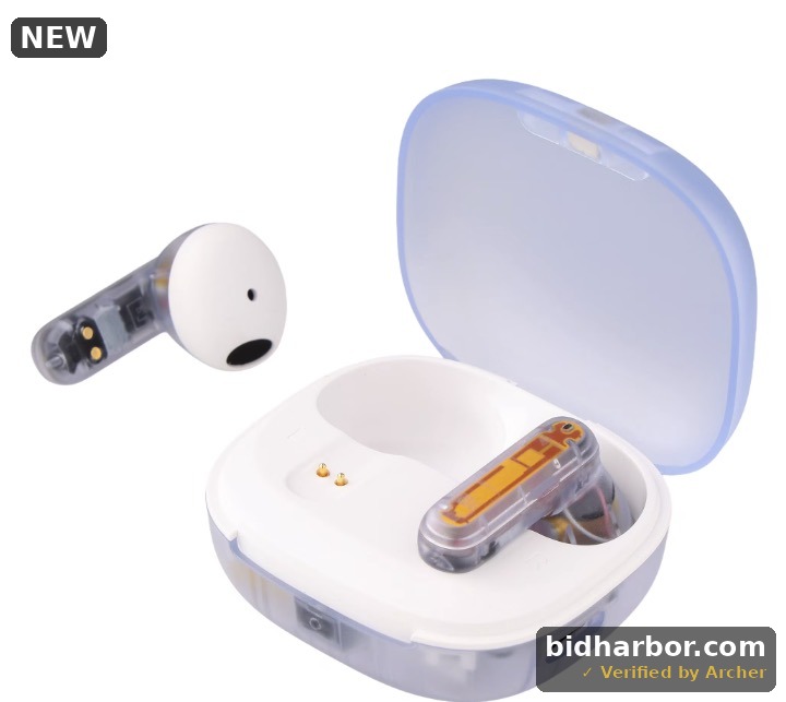 onn Mini Sticks Clear and White Wireless Bluetooth Earbuds with Environmental Noise Canceling