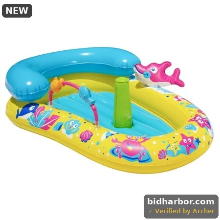 Banzai Jr. Backyard Inflatable Water-Sprinkling Splash Discovery Activity Center  Baby Pool  Age 9-24 Months