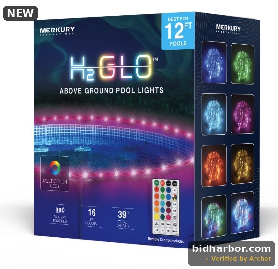 Merkury Innovations H2GLO 39ft RGB LED Above Ground Pool Rope Lights with Remote Control (Best for 12ft Pools)