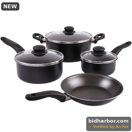 Mainstays 7 Piece Non Stick Aluminium  Pots and Pans Cookware Set  Black